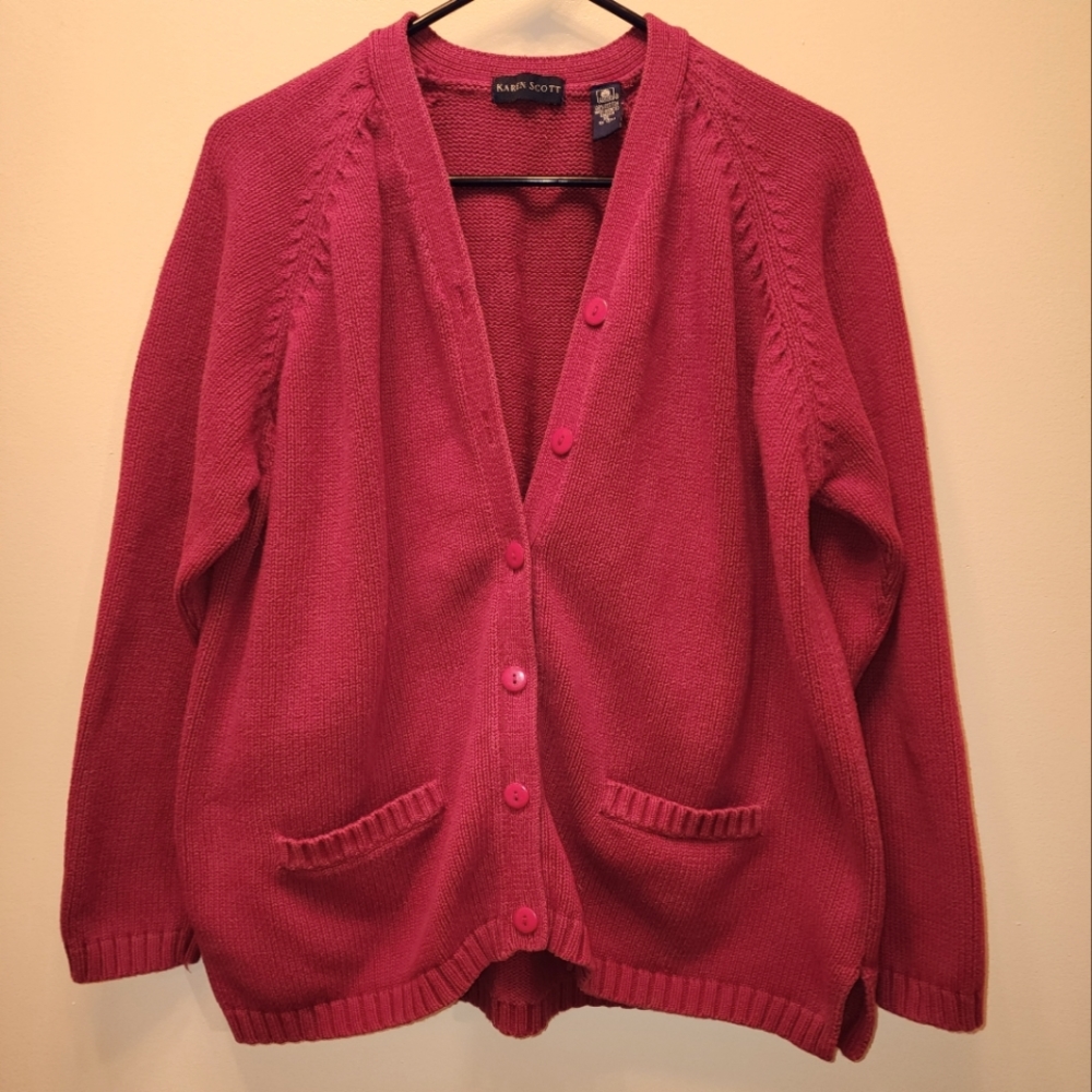 Karen Scott, red button-up sweater. Size 26